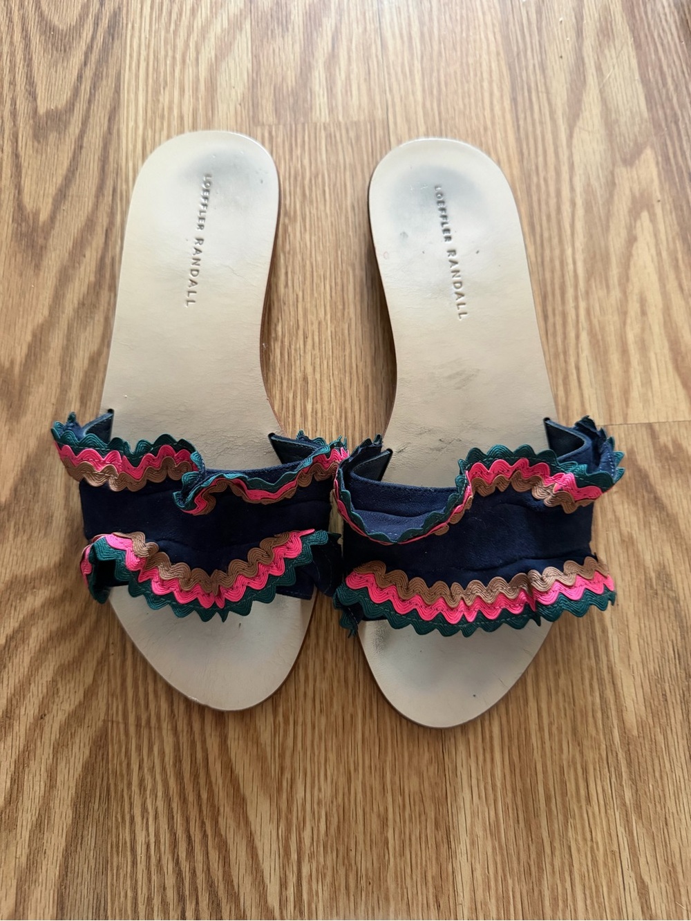 Loeffler Randall Navy Ruffle ‘Birdie’ Slide Sandals